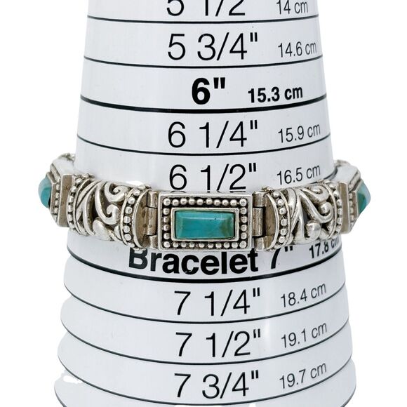 Vintage Sterling Silver 925 Scrollwork Blue Magnesite Link Bracelet 7.25" - Picture 5 of 7